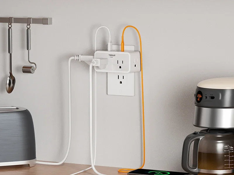 TESSAN 8-in-1 multi plug outlet splitter with  AC outlets and  USB ports, white