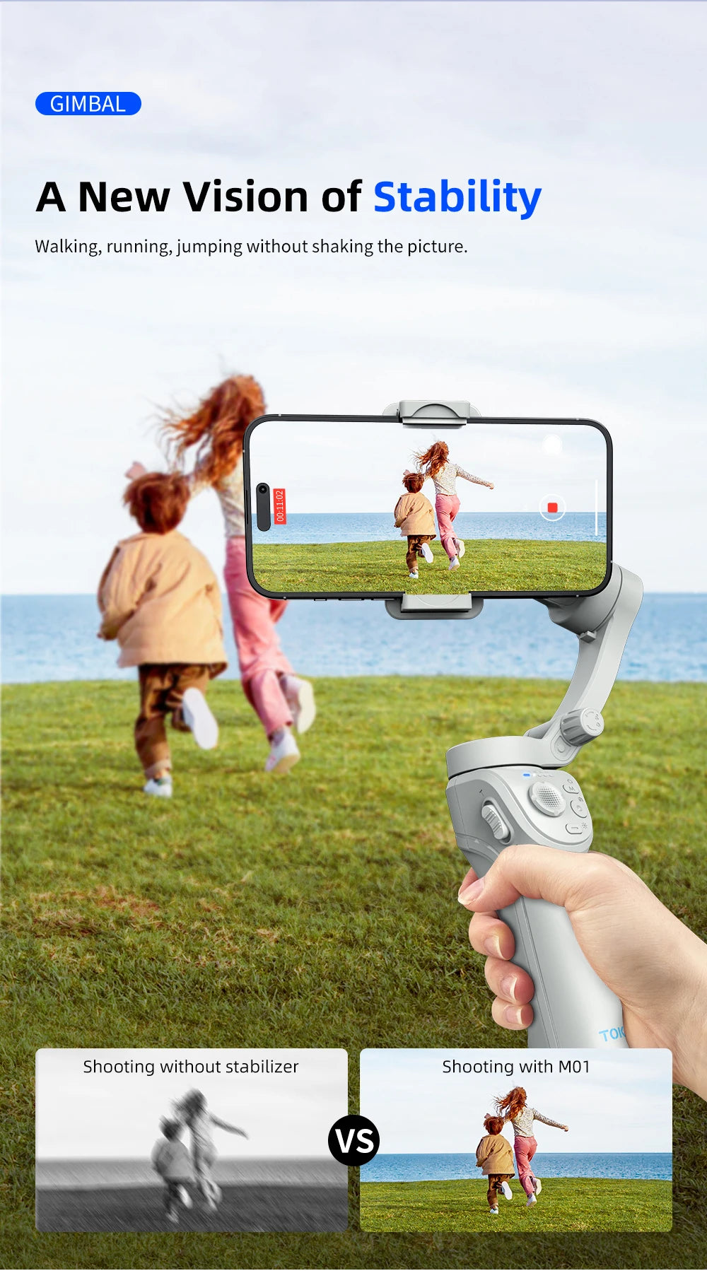 M01 3-Axis Smart Gimbal Handheld Stabilizer Selfie Tripod with Fill Light for Smartphone Anti Shake Foldable for Xiaomi iPhone