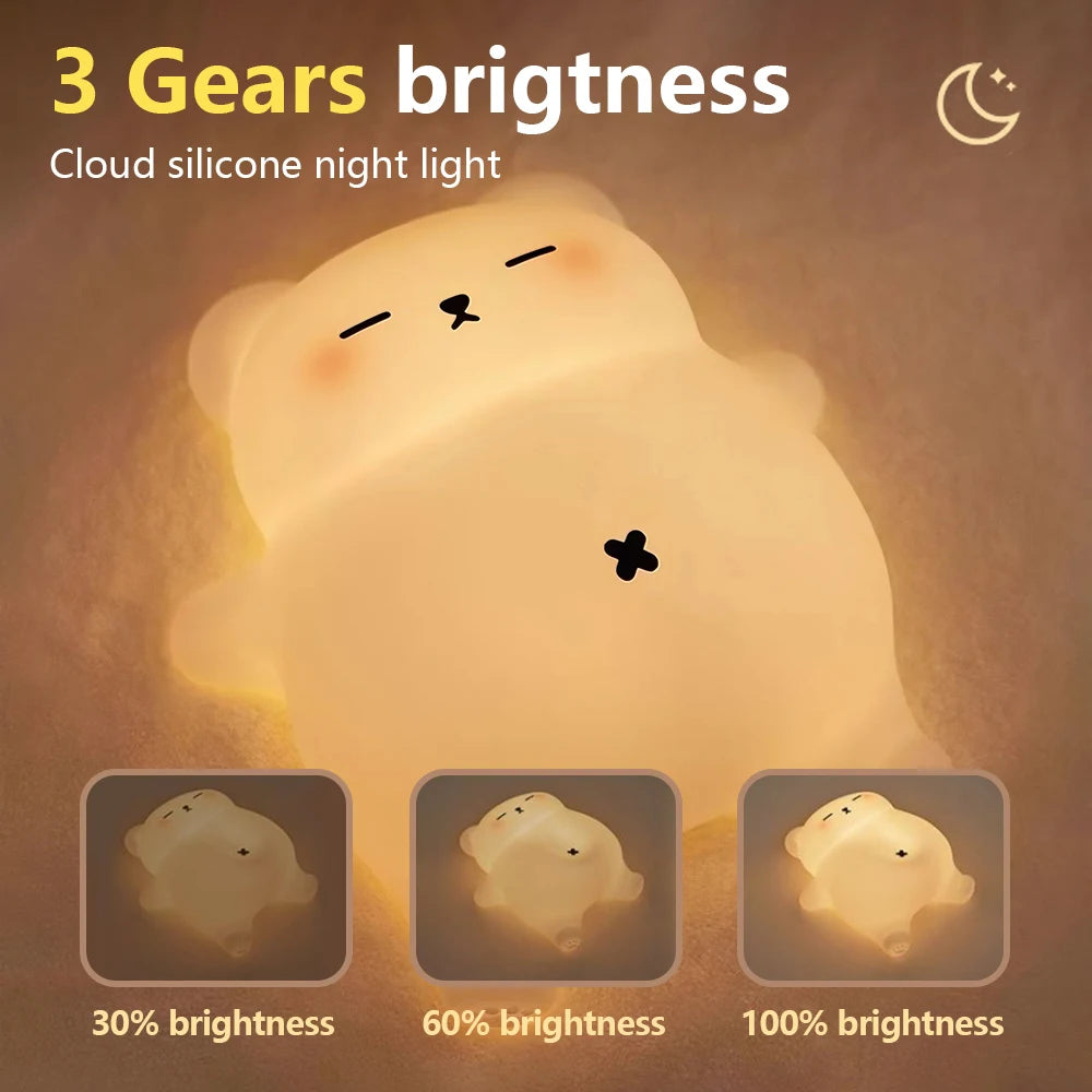 Novelty Animal Silicone Night Light Fox Rabbit Nursery Nightlight Rechargeable Timing Touch Sensor Bedside Table Lamp For Room