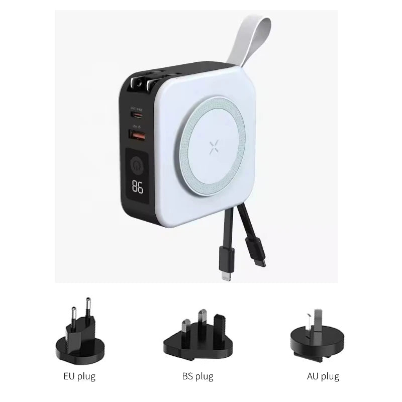 Magnetic wireless charging bank comes with cable and plug PD22.5W 10000mAh compact and portable charger iphone 14 mini powerful
