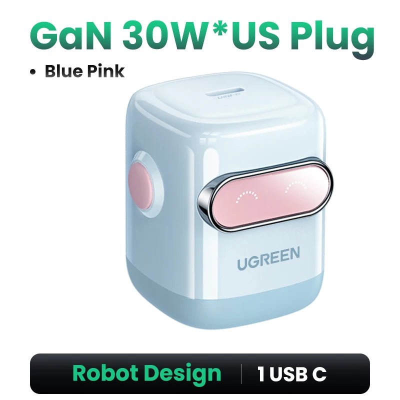 【US Plug】UGREEN 65W 30W GaN Charger Robot Design QC4.0 3.0 PPS for iPhone 16 15 14 Pro Macbook Laptops Tablet PD3.0 Fast Charger