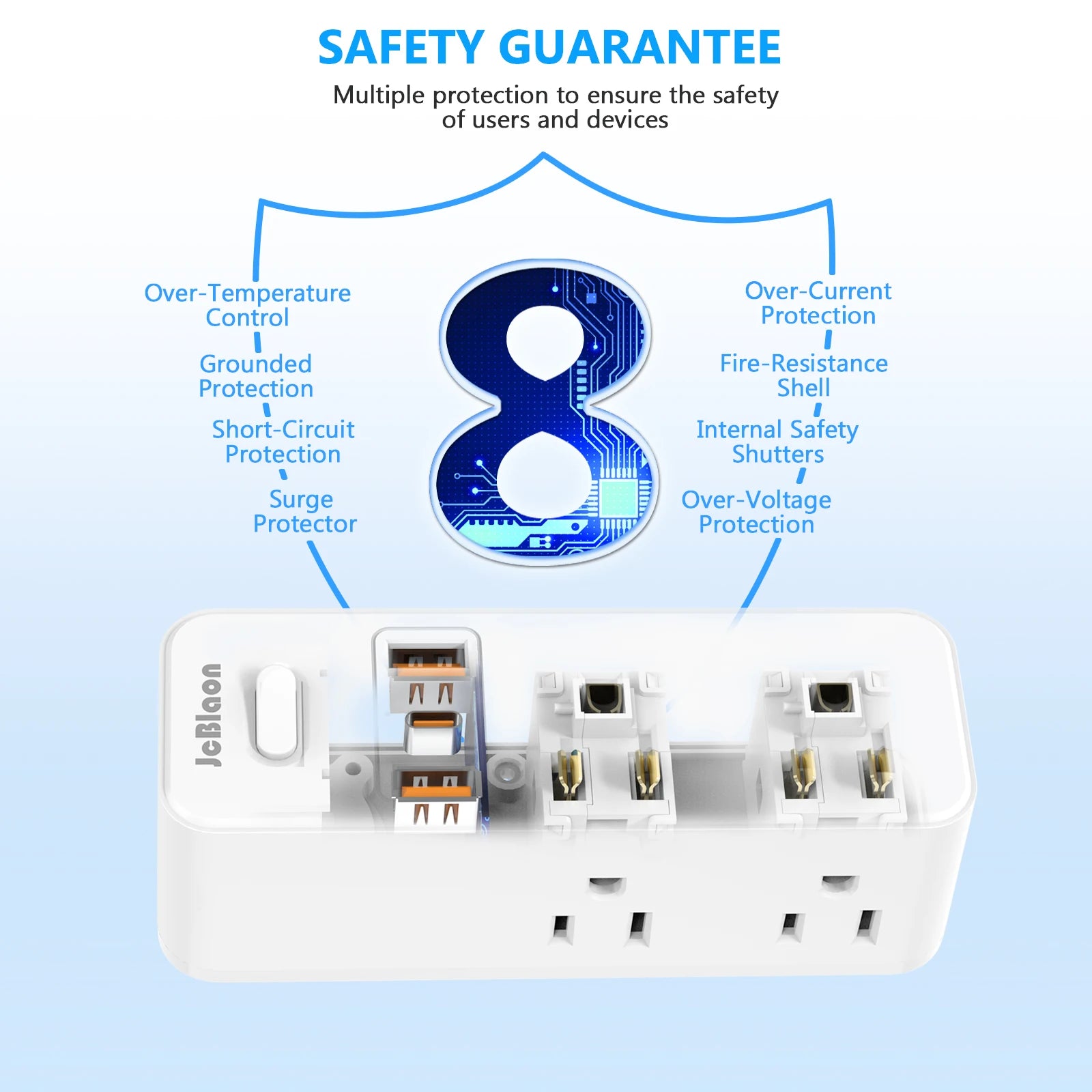 360°Rotating Plug US Power Strip with 6 AC Outlets 3 USB Ports 1 Type-C,Multiple Wall Socket with Switch Network Filter for Home