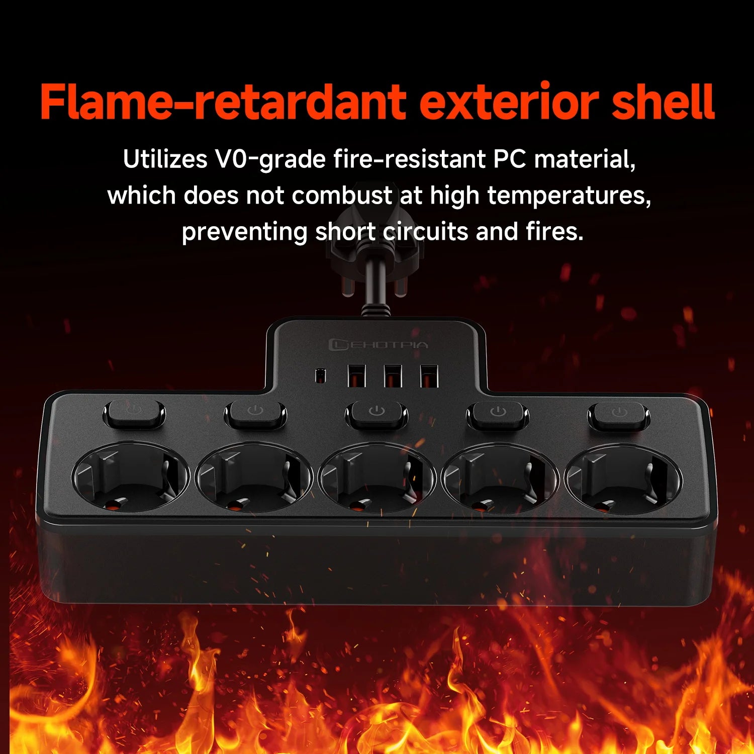 2500W EU wall-mounted power strip with independent switches and USB-C ports
