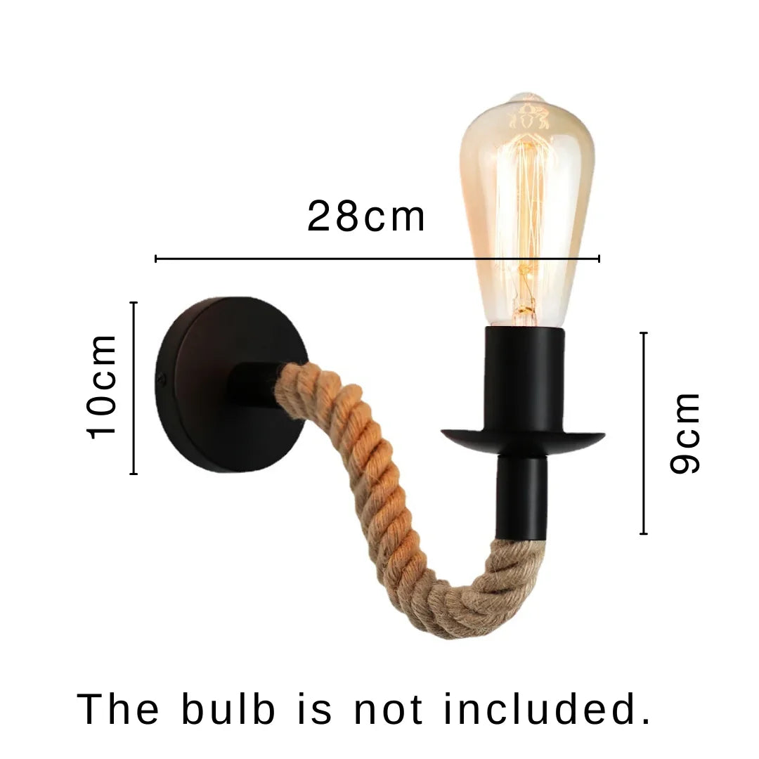 Vintage American Country Style Hemp Rope Wood Wall Light (E27, No Bulb)