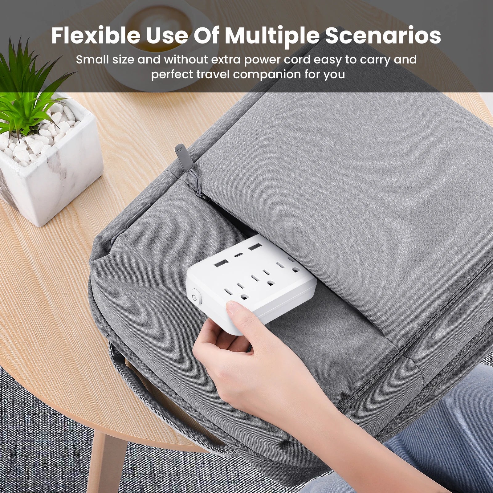 TRANSTON US Switch with surge protector Mini Portable power strip 6-in-1 Multifunctional 3 power strip 2 USB ports 1 Type-C wh