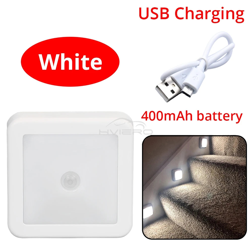 LED Night Light Smart Motion Sensor Battery USB Charging Operated Bedside Lamp Living Room Hallway Pathway Toilet Home Lighting