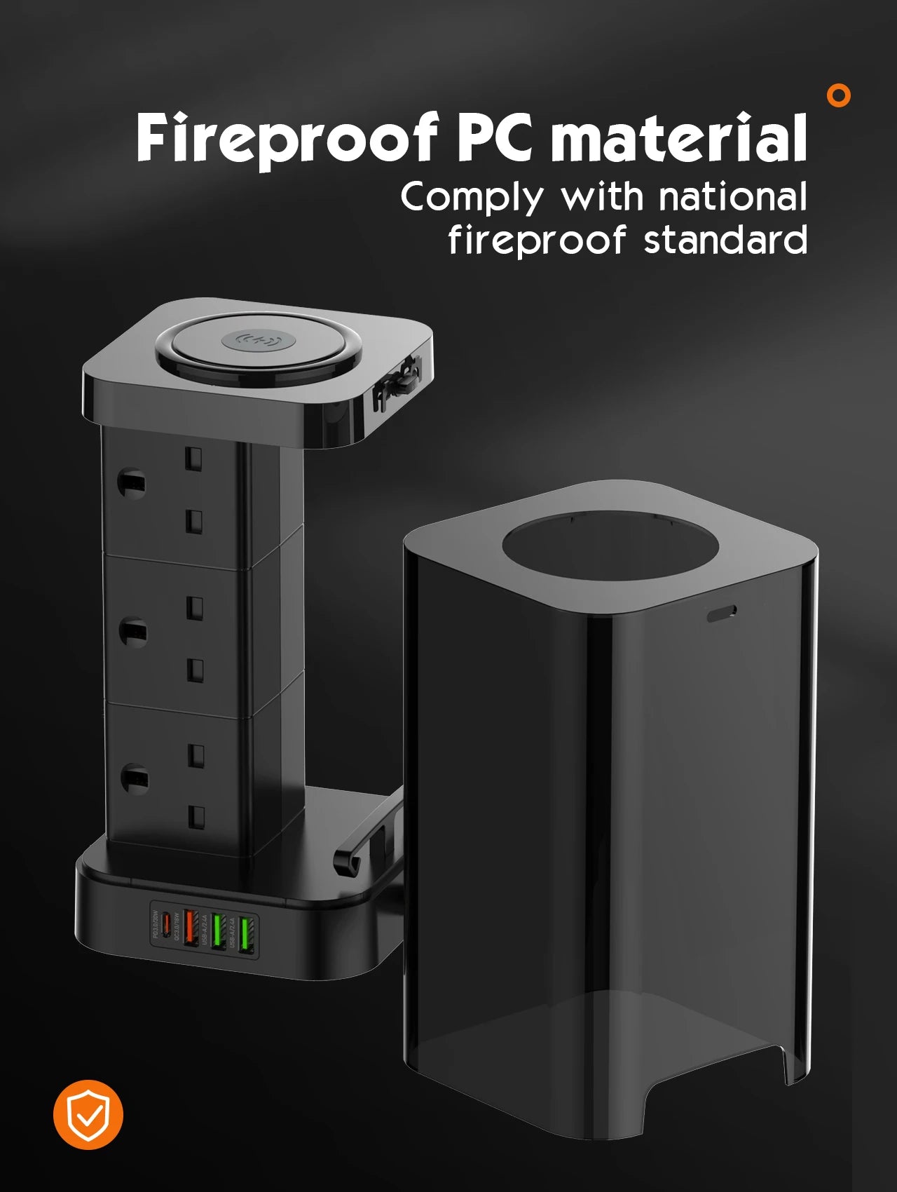 1-LDNIO Tower Power Strip with 6 Outlets +4 USB Ports + WIRELESS CHARGER 2M Power Cord, UK Plug Vertical Electric Socket for Home