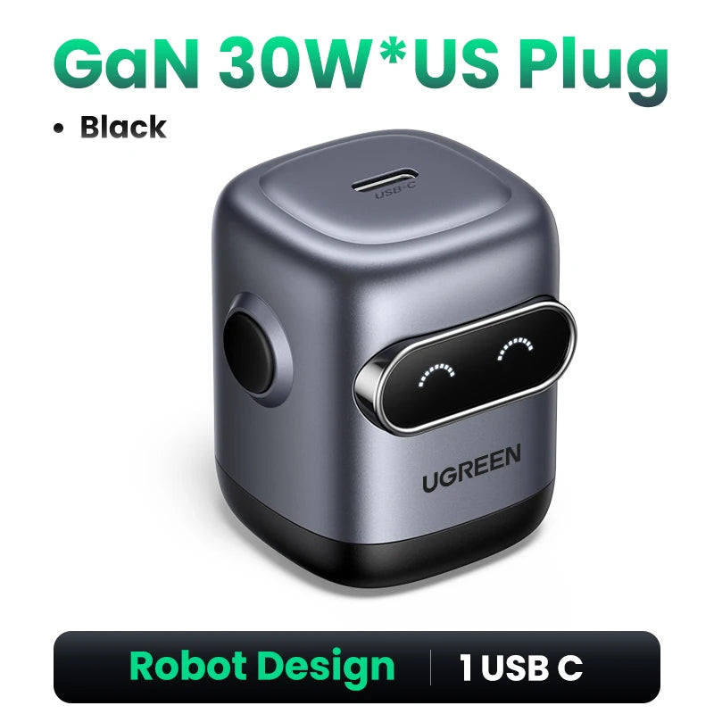 【US Plug】UGREEN 65W 30W GaN Charger Robot Design QC4.0 3.0 PPS for iPhone 16 15 14 Pro Macbook Laptops Tablet PD3.0 Fast Charger