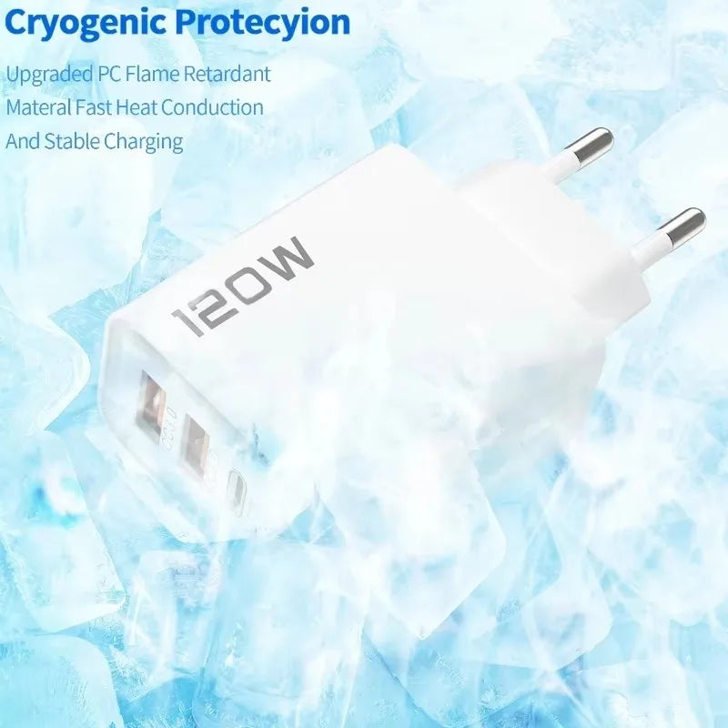4-120W 4 Port USB Type C Charger Fast Charging Data Cable USB Phone Charger Adapter for Samsung IPhone Xiaomi Huawei Wall Charger