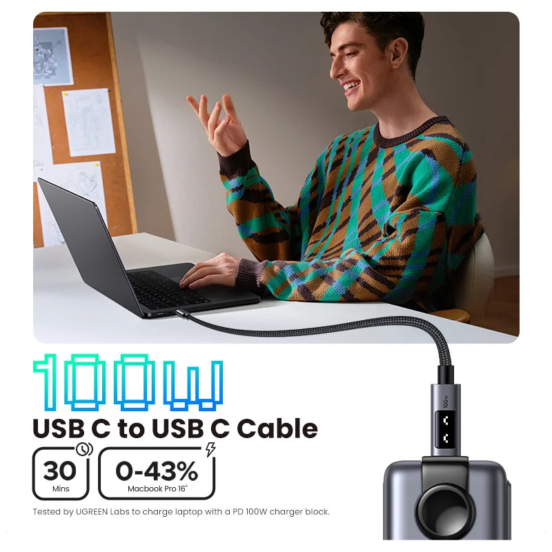 UGREEN UNO PD100W Fast Charge USB C Cable for iPhone 17 16 15 Type C to Type C Data Cord for Samsung Xiaomi MacBook Charge Cable