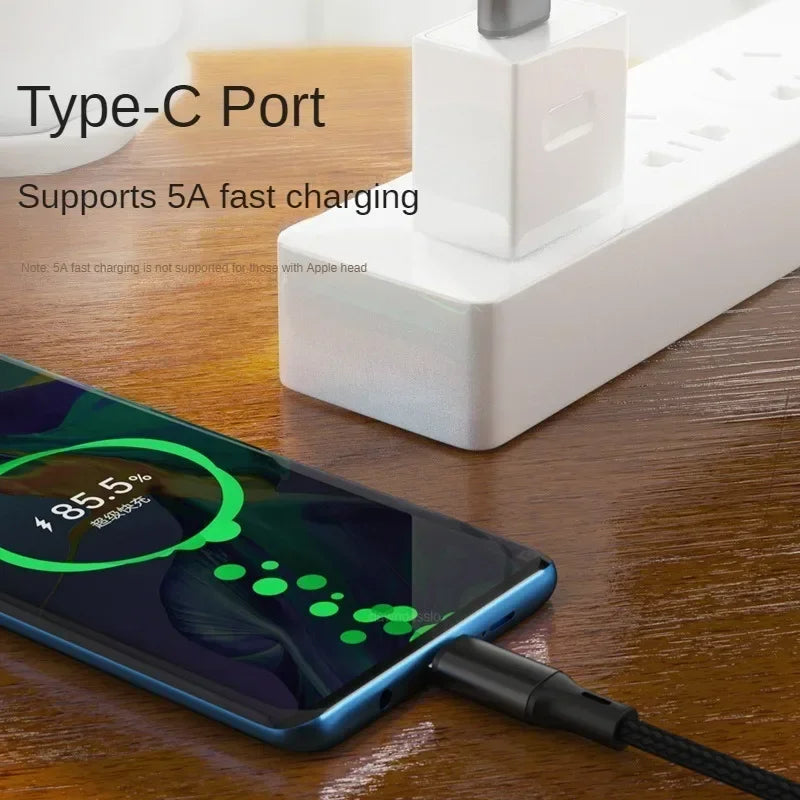3 in 1 USB Charge Cable 3 Type-C 3 Micro USB Spliter Cord Fast Charging 5A For Mobile Phone Power Bank Charging Together 1.2m