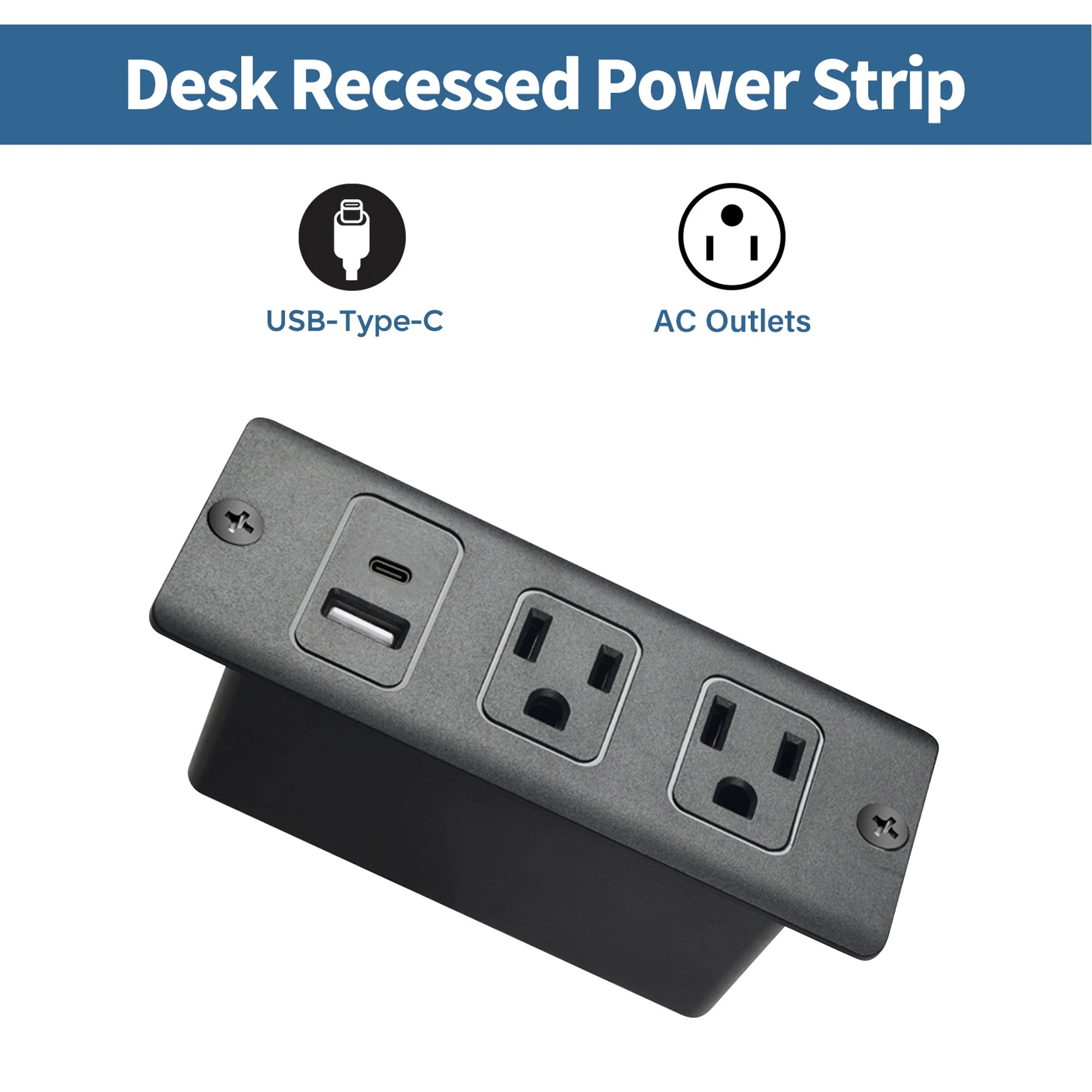 American style furniture power strip with  AC outlets and  USB ports, black