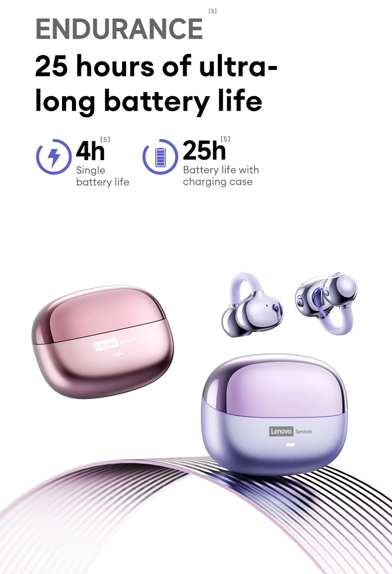 Original Lenovo LE302 Wireless Headphones Ear Clip Bluetooth 6.0 Earphones HIFI Stereo Music Call Game Noise Cancelling Earbuds