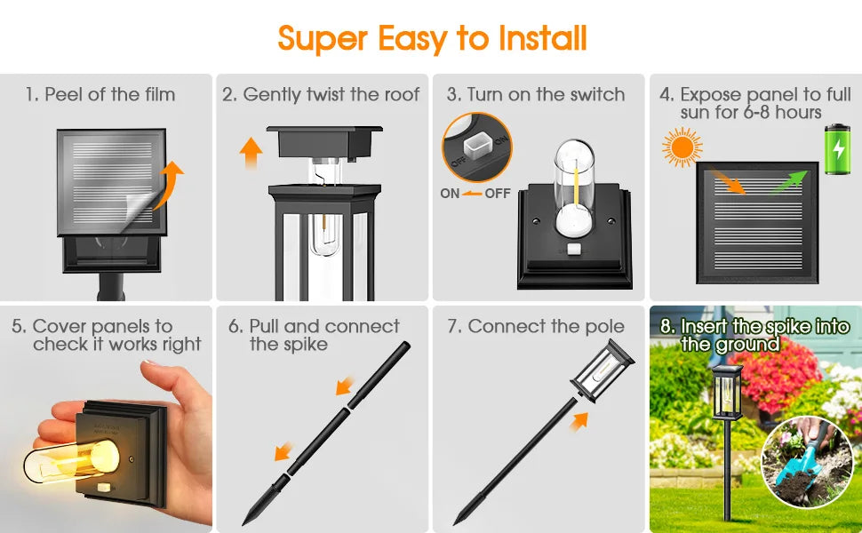 2, 6, 12 Pack Upgraded Solar Lights | 2700K Warm White | Super Bright, 12hrs for Yard, Garden, Walkway