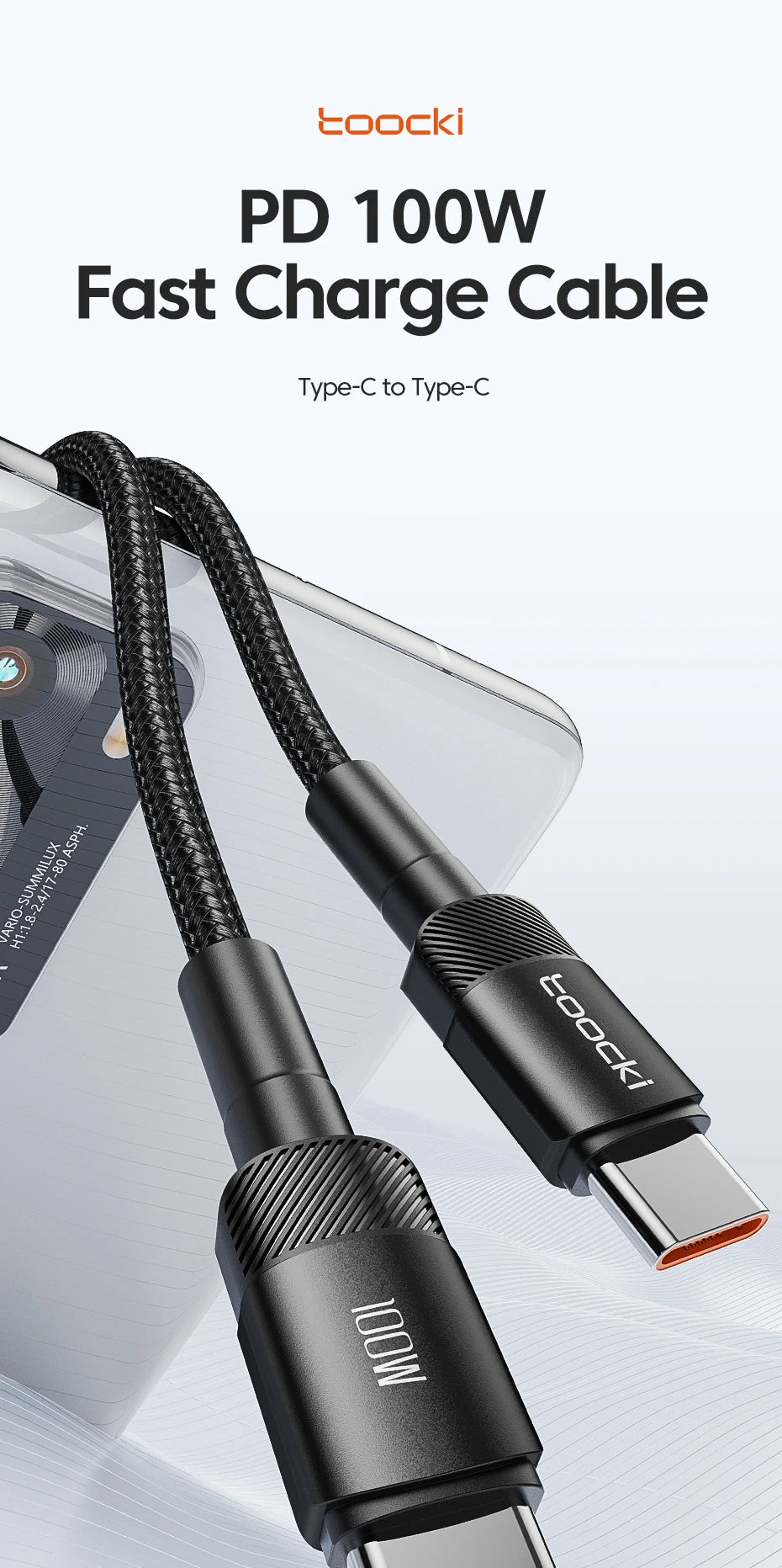 4-Toocki USB-C to USB-C 100W Fast Charging & Data Cable – PD 3.0 / QC 4.0 | Braided Type-C Cable