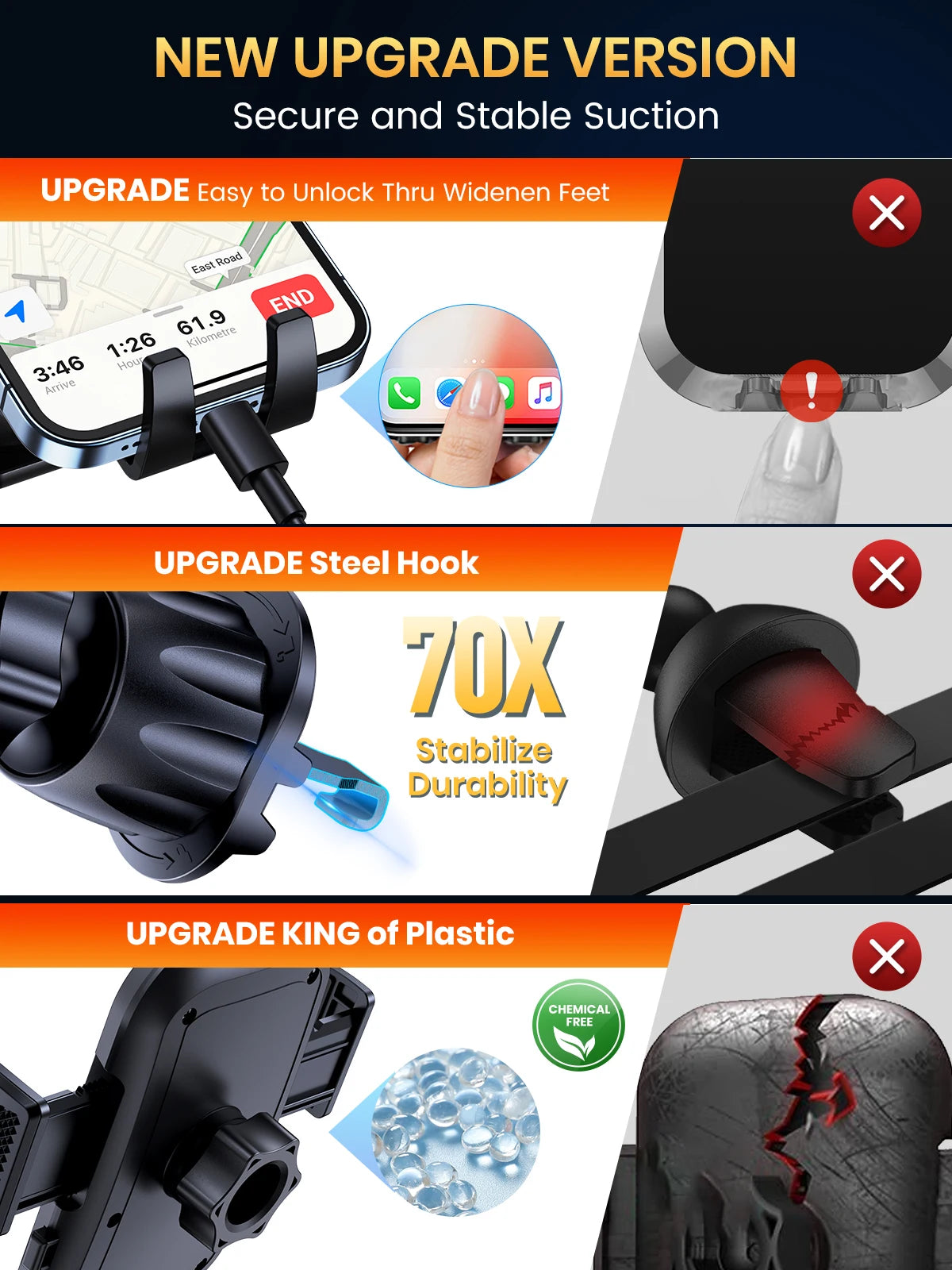 4-TOPK D46G Car Phone Holder Mount, Upgraded Metal Hook Cell Phone Holder For Car Air Vent Compatible With All Phones