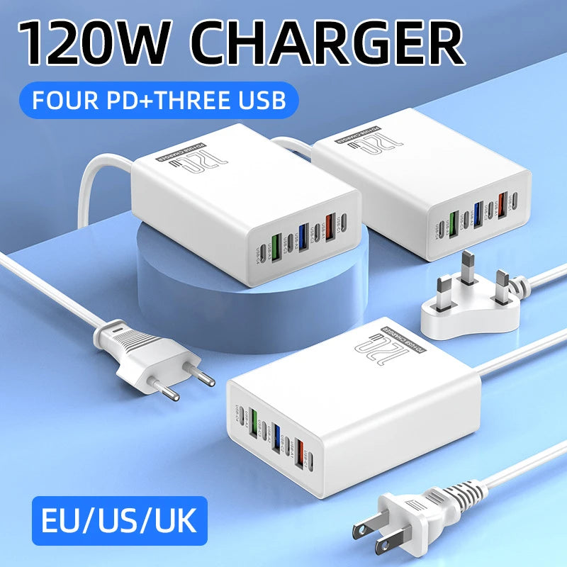 4-Xiaomi 120W Desktop Phone Charger Adapter Power Multiports USB Type-C Fast Charging EU/US/UK Plug For iPhone Xiaomi Huawei