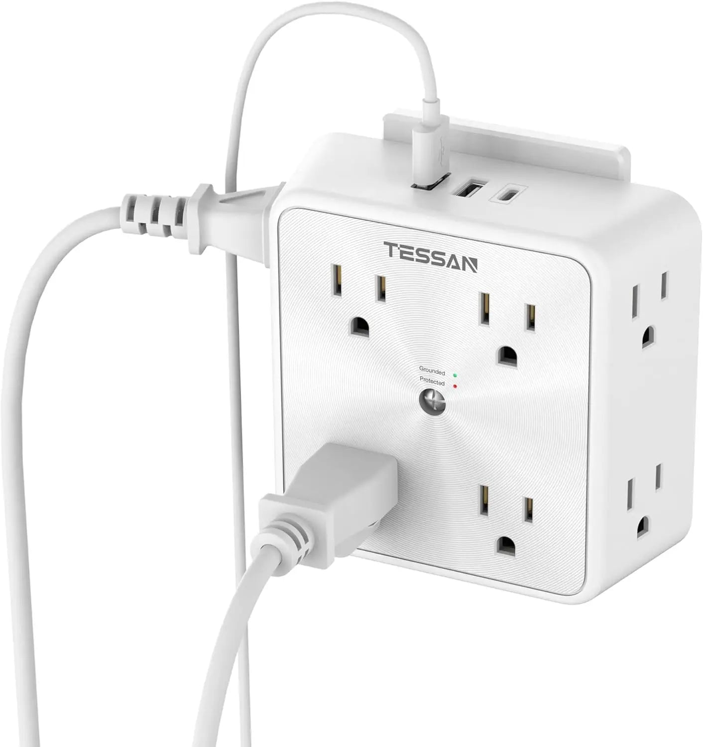 1-TESSAN Surge Protector Wall Strip with 8 AC Outlets 2 USB A and 1 USB C Surge Protector Multi Outlet Extender for Home Office