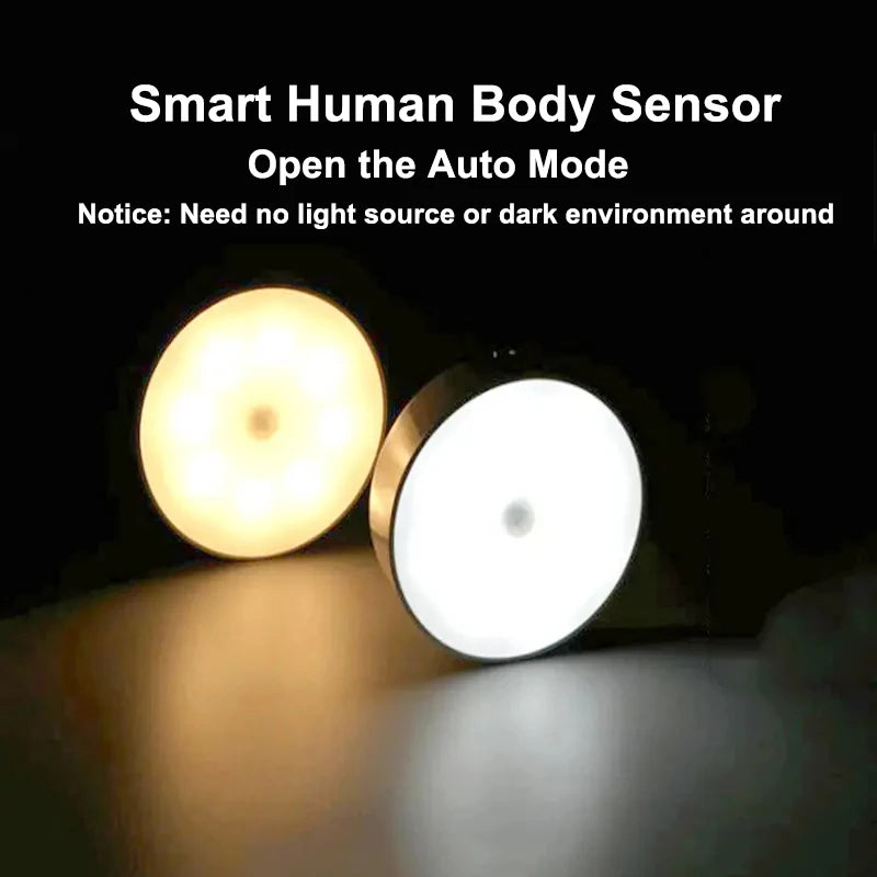 2-LED Smart Human Body Sensor Night Lamp Emergency Automatic Lighting USB Charging Wireless Magentic Suction Use Night Light
