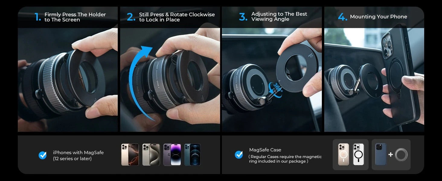 2025 Upgraded Vacuum Magnetic Phone Holder, for Magsafe Suction Cup Phone Mount Car Truck Accessories for Women Men
