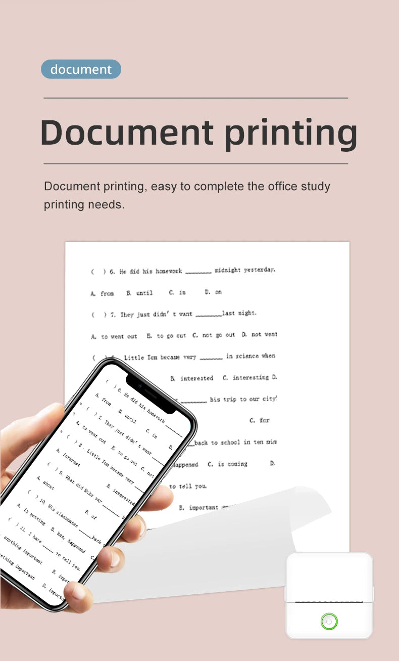 KGG Mini Thermal Printer Bluetooth Wireless Inkless Photo Printing Note Label Sticker Pocket Portable Printer for Home Office.