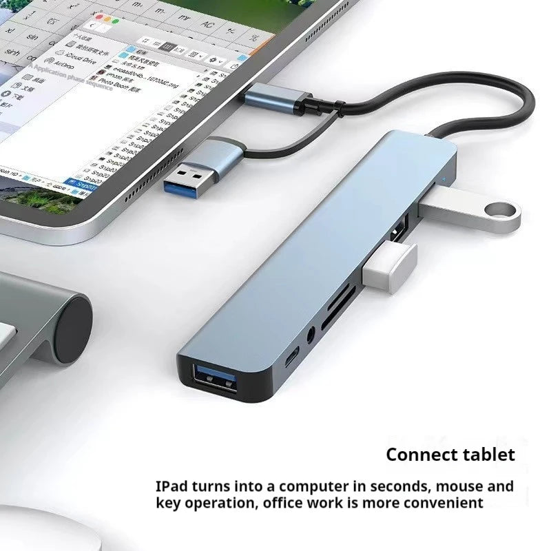 8 in 1 USB +Type C USB hub multi hub one to four Type C 3.0 splitter USB extension With For Laptop Tablet Macbook Air M1 iPad Pr
