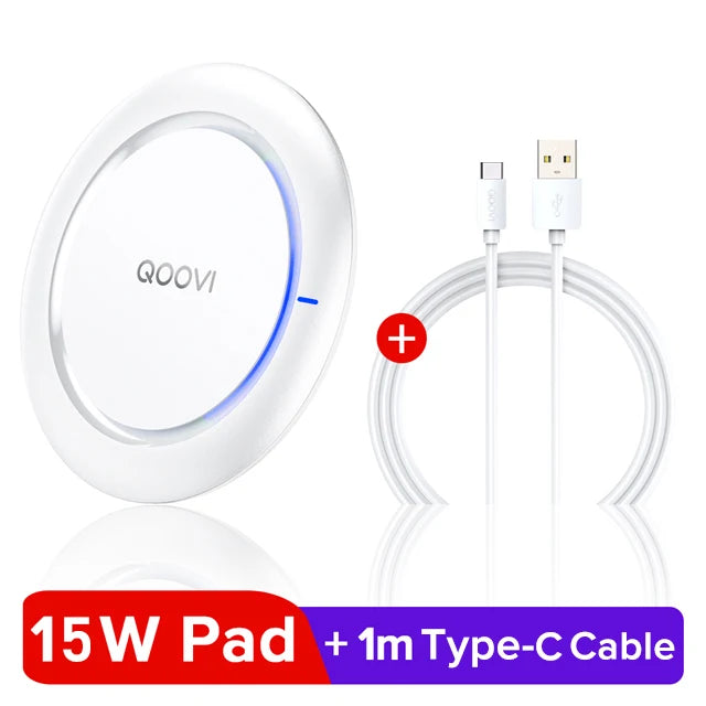 QOOVI 15W Fast Wireless Charger For Samsung Galaxy S22 S21 Note 10 9 8 USB Qi Charging Pad For iPhone 14 13 Pro Max Xs Xr X 8