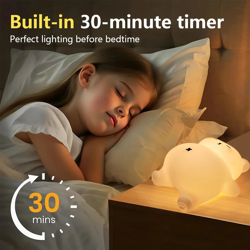 Novelty Animal Silicone Night Light Fox Rabbit Nursery Nightlight Rechargeable Timing Touch Sensor Bedside Table Lamp For Room