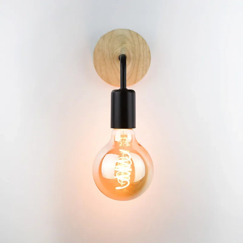 Vintage American Country Style Hemp Rope Wood Wall Light (E27, No Bulb)