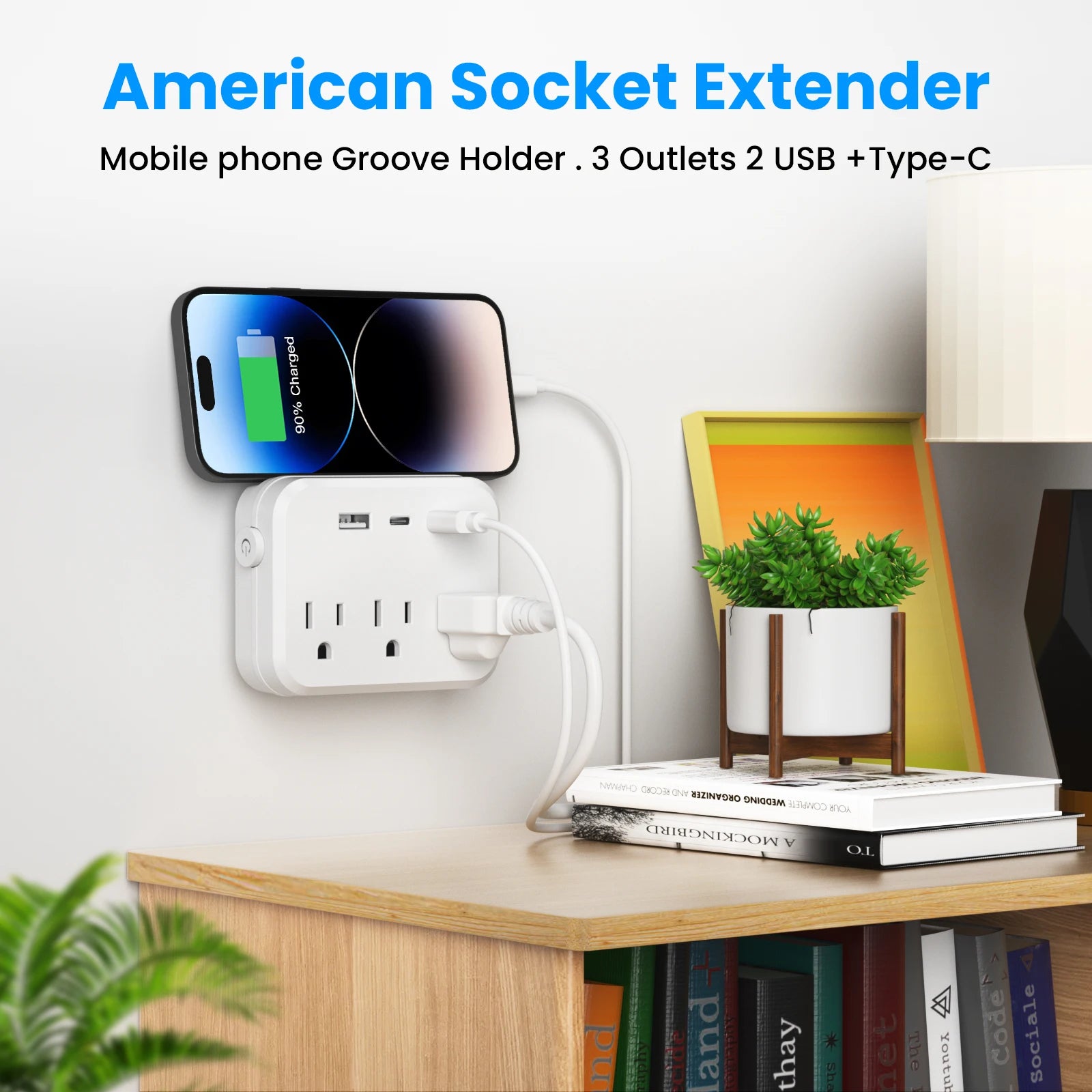 TRANSTON -in- mini portable power strip with  AC outlets,  USB-A, and  USB-C
port, white
