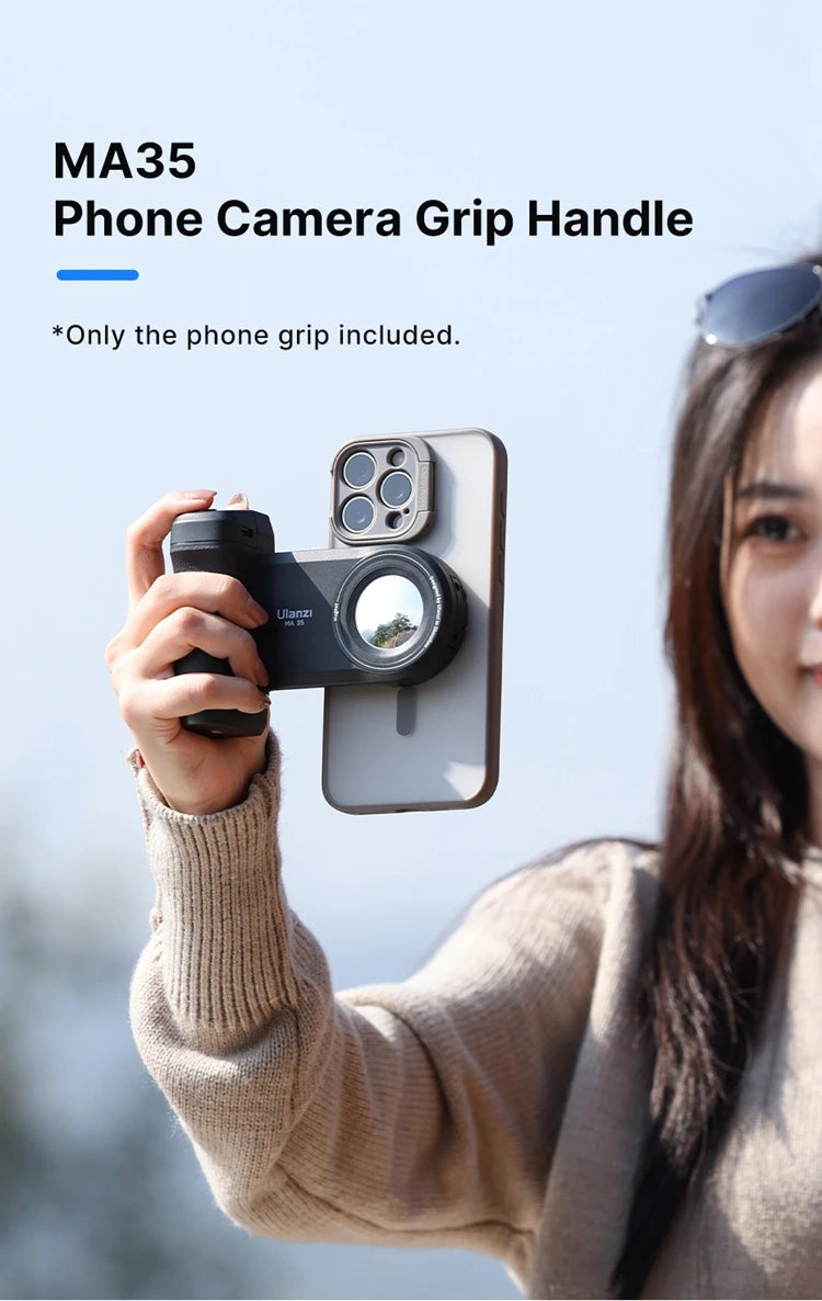 Ulanzi MA35 Selfie HandGrip Booster Bluetooth Shutter for iPhone 16 15 Android phone Photo Stabilizer Cold Shoe 1/4" Screw Mount