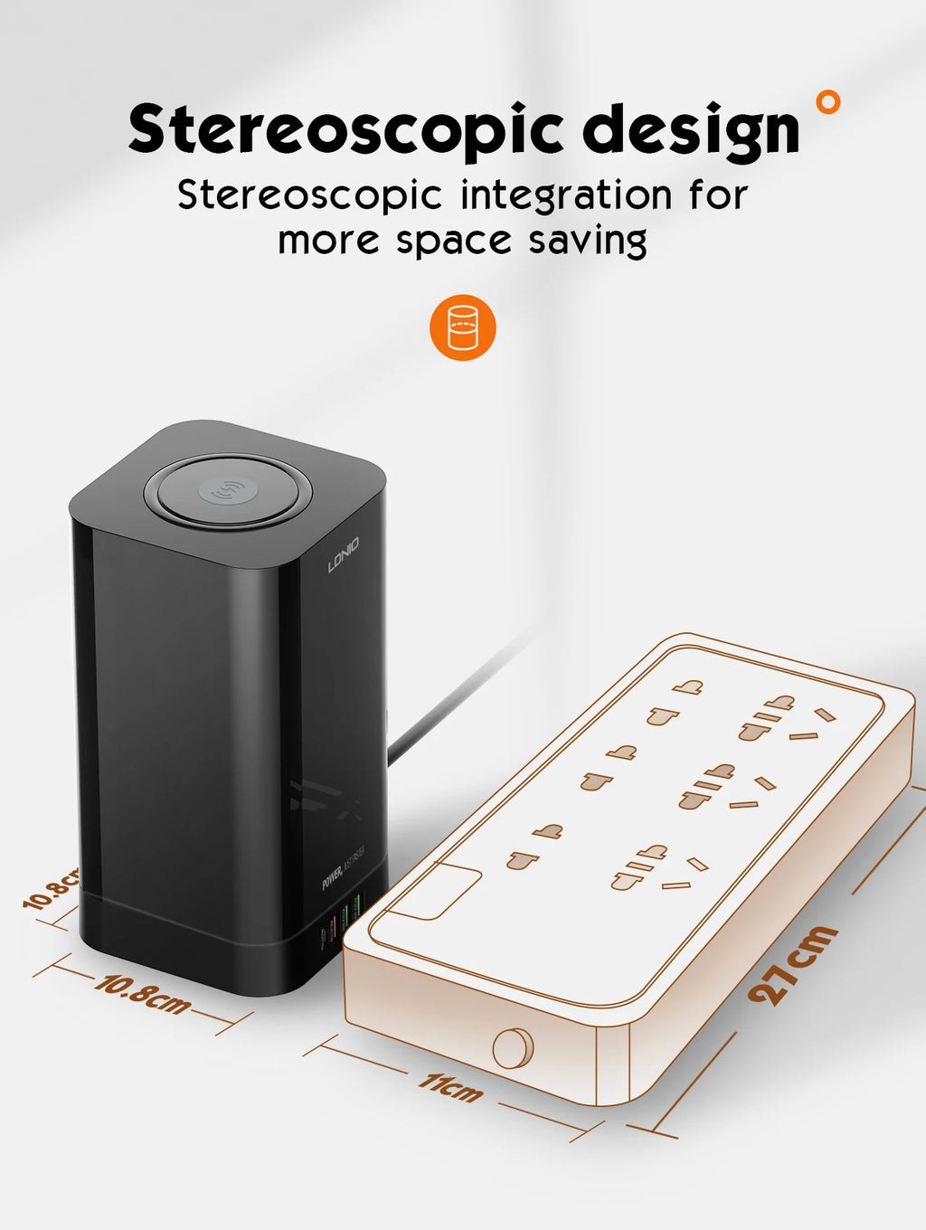 1-LDNIO Tower Power Strip with 6 Outlets +4 USB Ports + WIRELESS CHARGER 2M Power Cord, UK Plug Vertical Electric Socket for Home