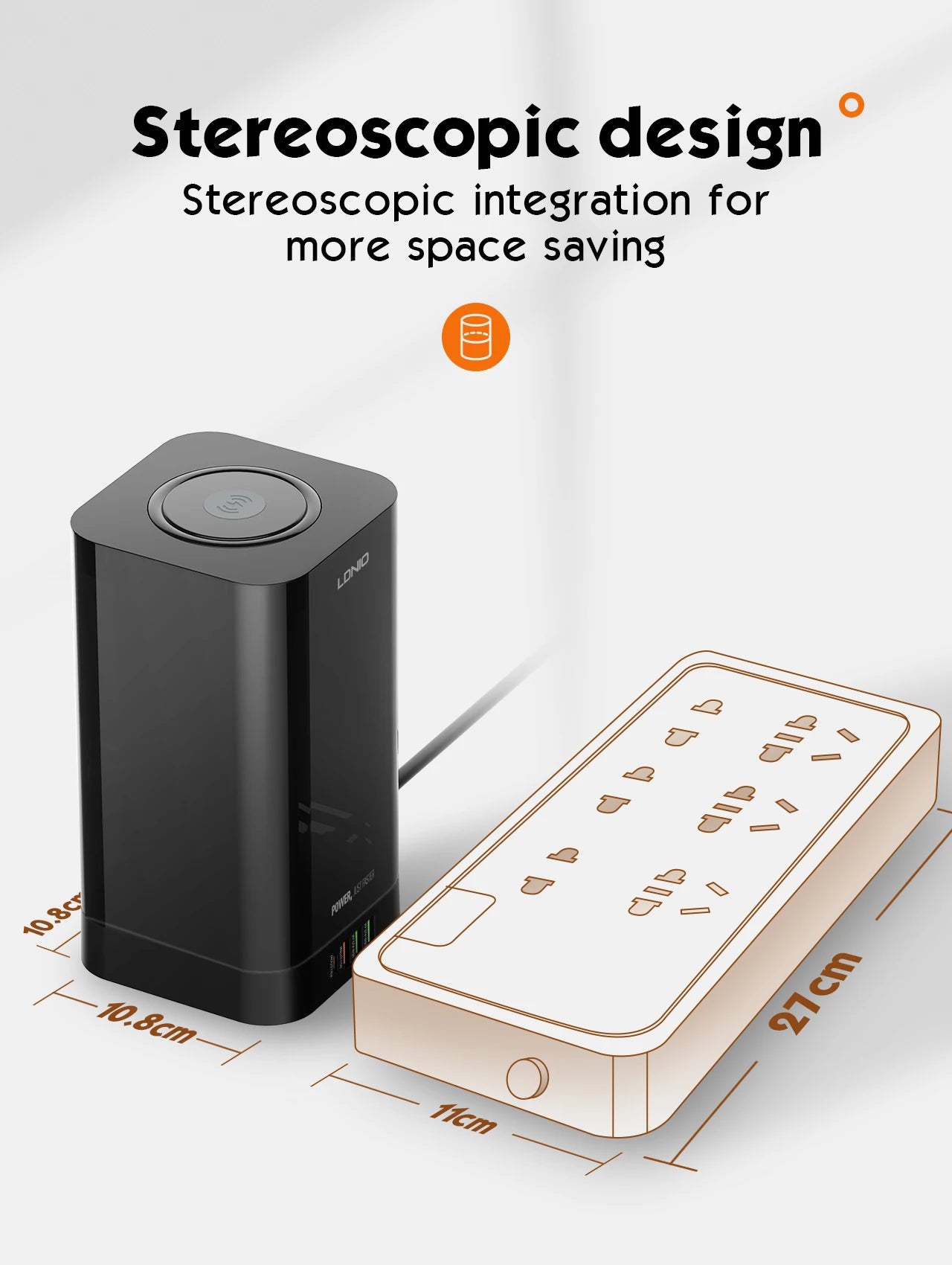 1-LDNIO Tower Power Strip with 6 Outlets +4 USB Ports + WIRELESS CHARGER 2M Power Cord, UK Plug Vertical Electric Socket for Home