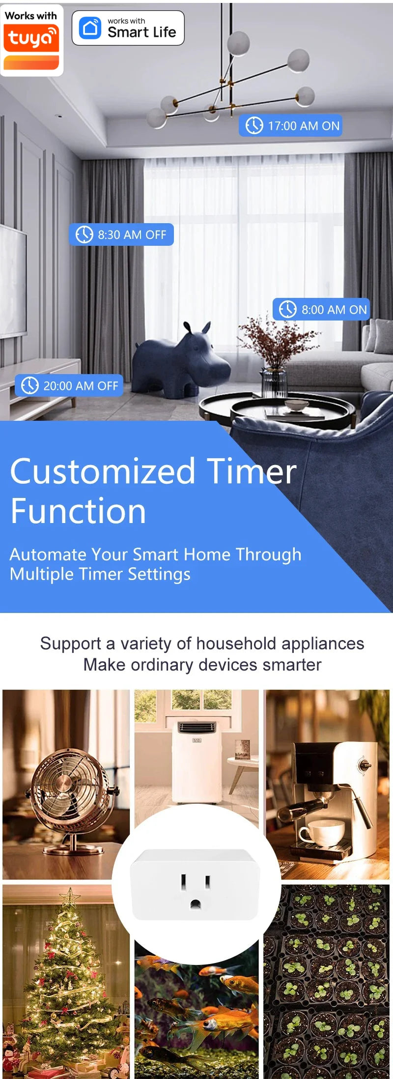 2-Tuya Mini WiFi Smart Plug 10A US Smart Home Timing Socket Smart Life APP Control Voice Control Works With Alexa Google Home