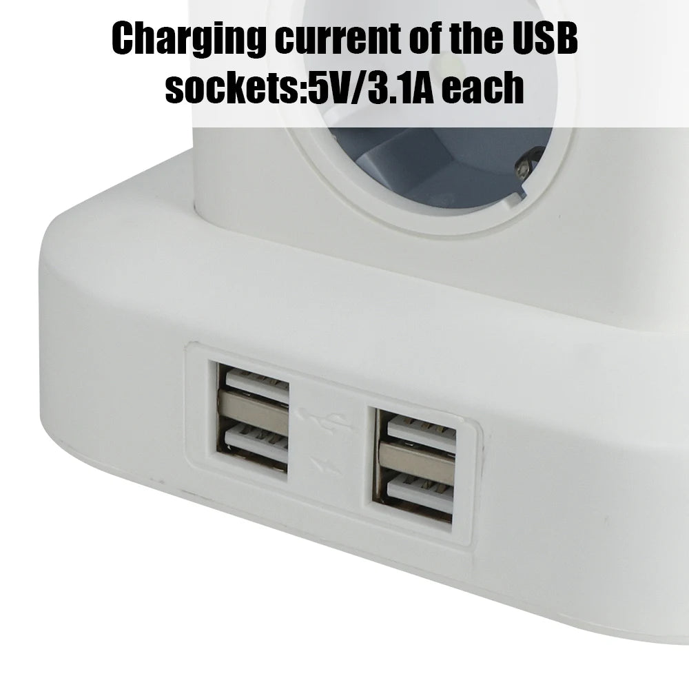 1-Tower 12 Way Outlets Socket Multi Power Strip Vertical 2.8m Extension Cord EU Plug with 4 USB Overload Protector Switch 220V 10A