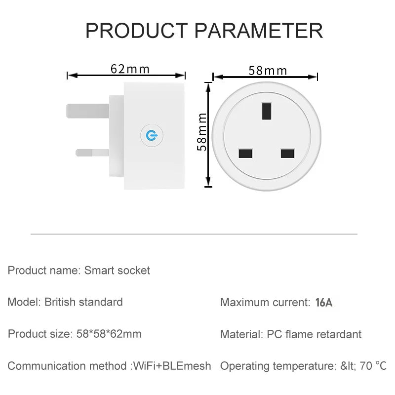 2-Tuya Smart Plug WiFi &BT Socket UK 16A with Power Monitor Voice Control Timing Smart Life Control Works with Alexa Google Home