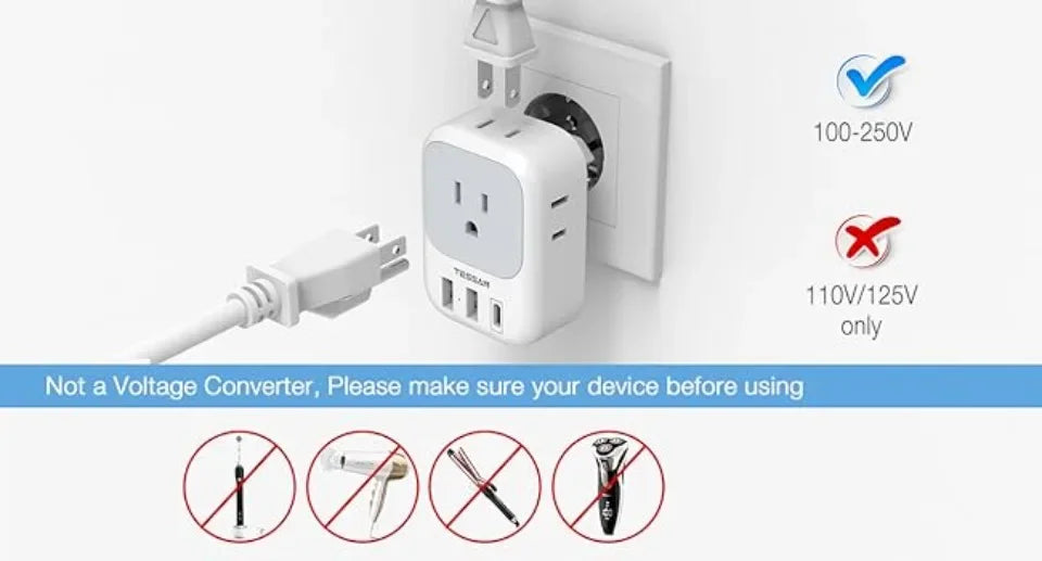 TESSAN US Plug Power Strip with 4AC Outlet and 3USB Charging Port Multi-Contacts Electrical Socket with Surge Protector for Home