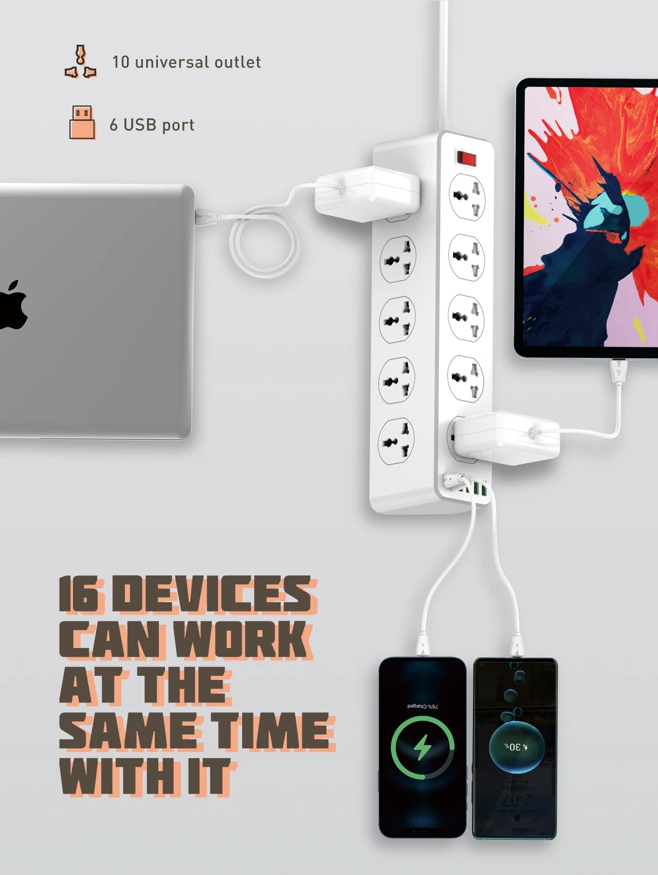 1-LDNIO Multi 10 Outlet Plugs Power Strip Universal Usb Extension Cable Network Filter Surge Protector Socket Charger Adapter