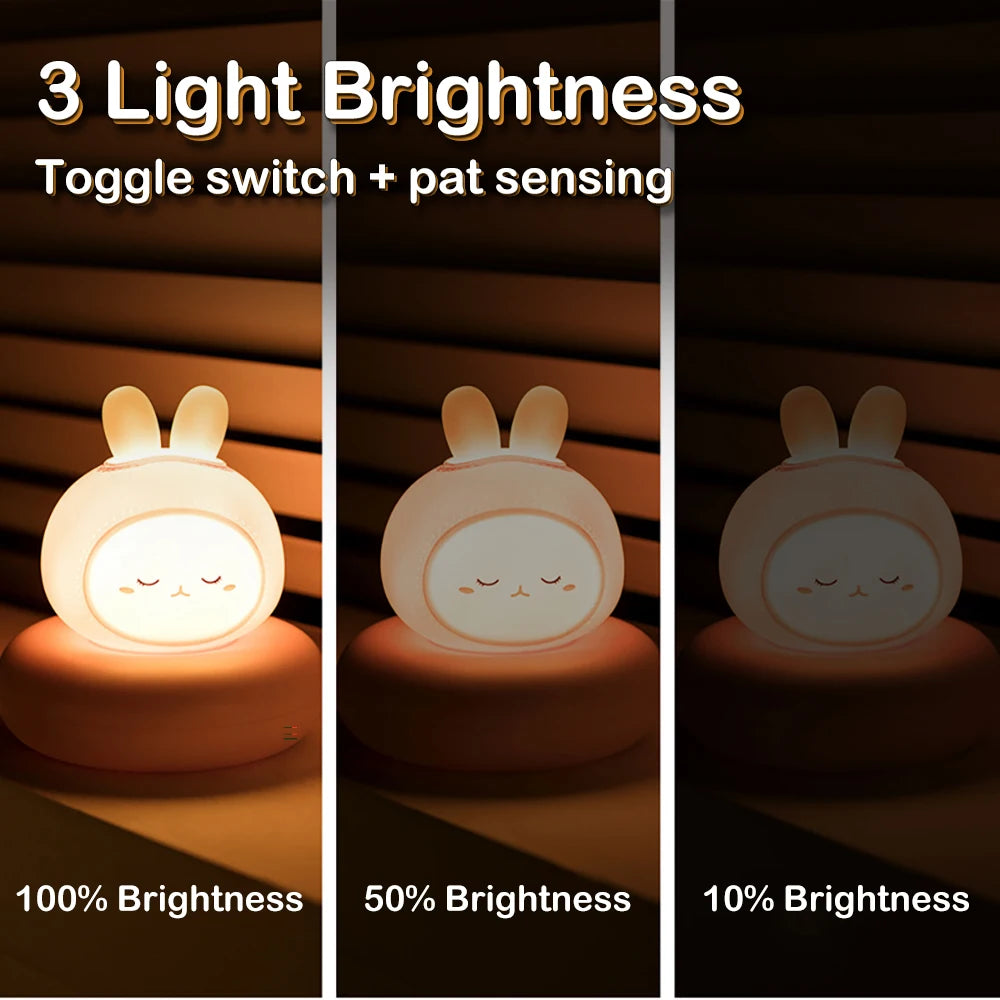 Cute Animal Night Light | Novelty 3-Level Dimmable Nursery Nightlight | USB Rechargeable Table Lamp for Breastfeeding, Toddler, Baby