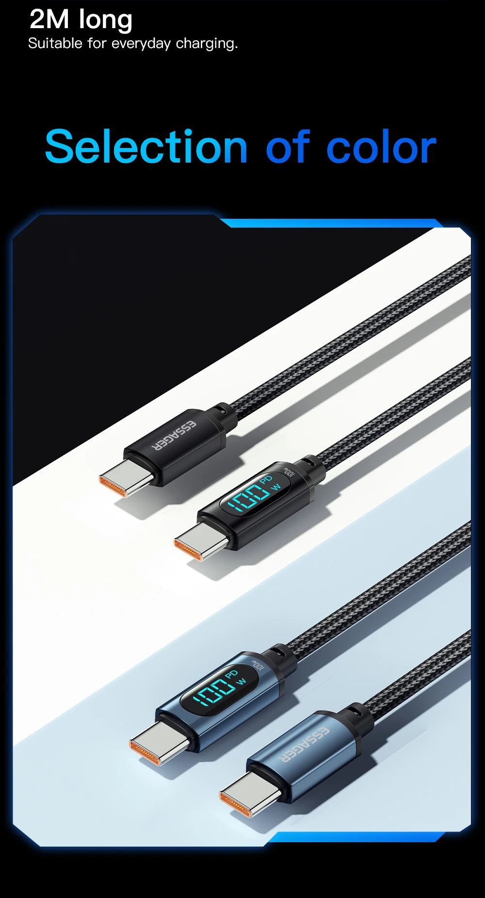 Essager Type C to Type C Cable 100W PD Fast Charging Charger C to C Display Cable For Hua wei for iPhone 16 pro max Macbook iPad