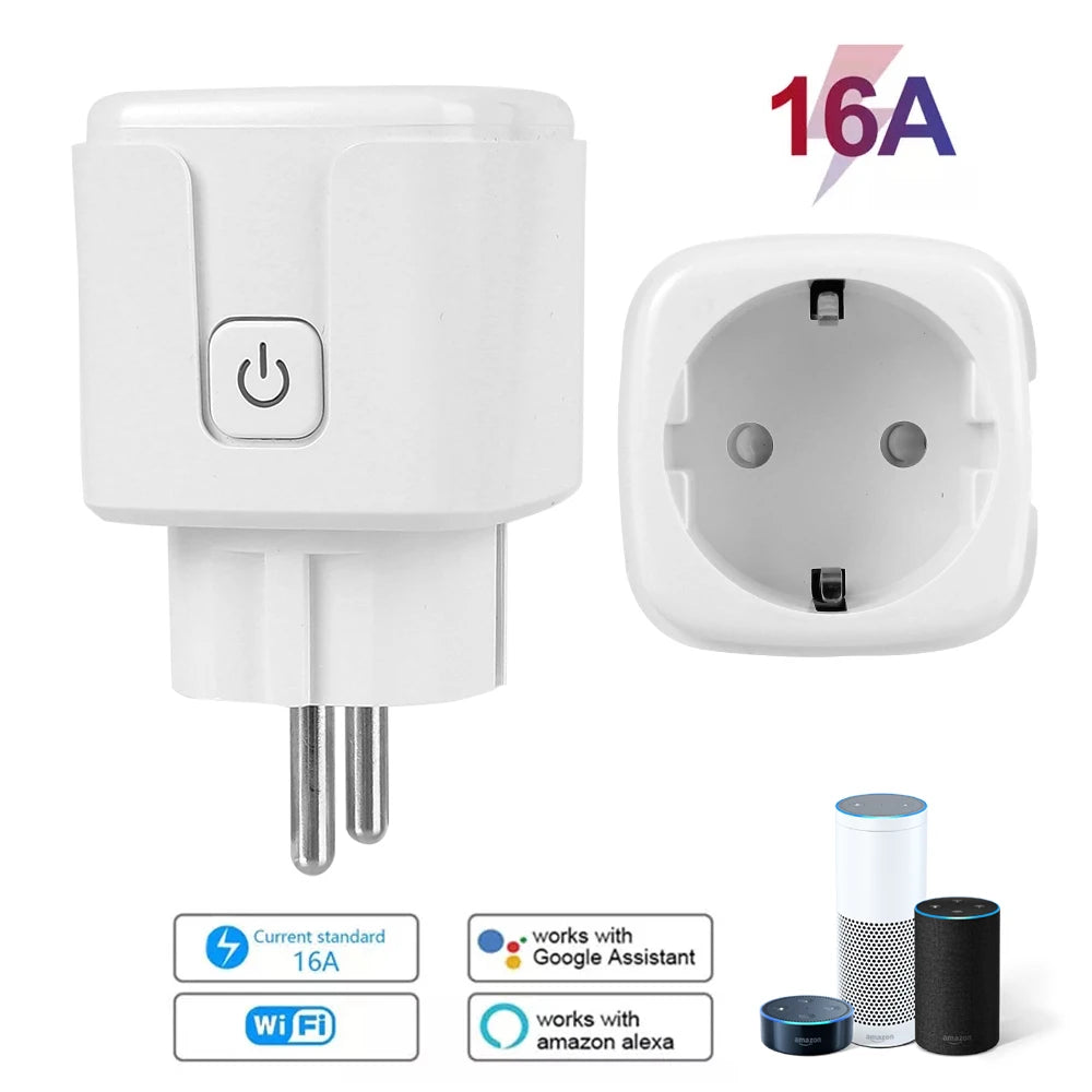 2-Smart Plug Work with Alexa Google Home Assistant WiFi EU/US/BR Socket Tuya Life APP Power Monitor Timer 16A Wall Charger