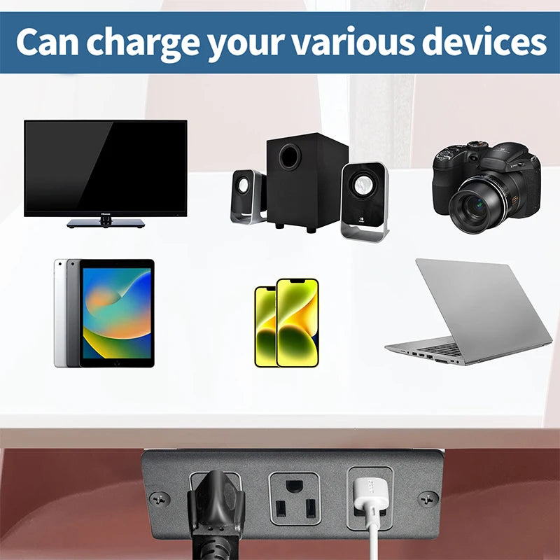 American style furniture power strip with  AC outlets and  USB ports, black