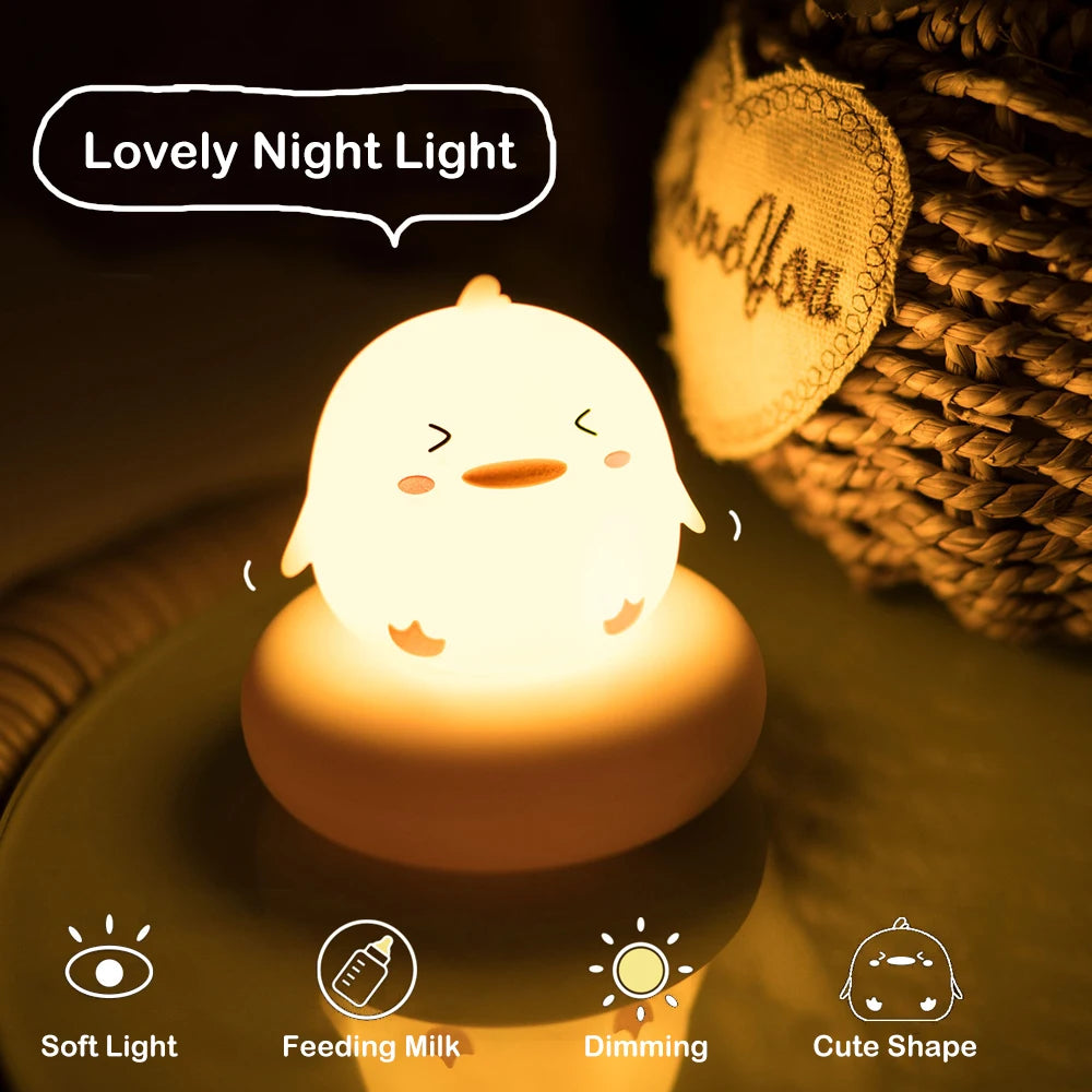 Cute Animal Night Light | Novelty 3-Level Dimmable Nursery Nightlight | USB Rechargeable Table Lamp for Breastfeeding, Toddler, Baby
