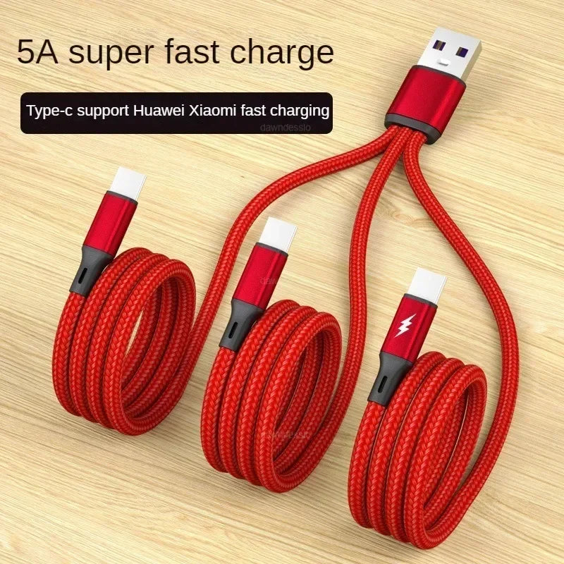 3 in 1 USB Charge Cable 3 Type-C 3 Micro USB Spliter Cord Fast Charging 5A For Mobile Phone Power Bank Charging Together 1.2m