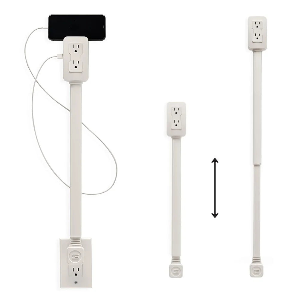 Adjustable Rotation Power Strip Extender with USB Ports and Mobile Holder for Home Office and Travel
