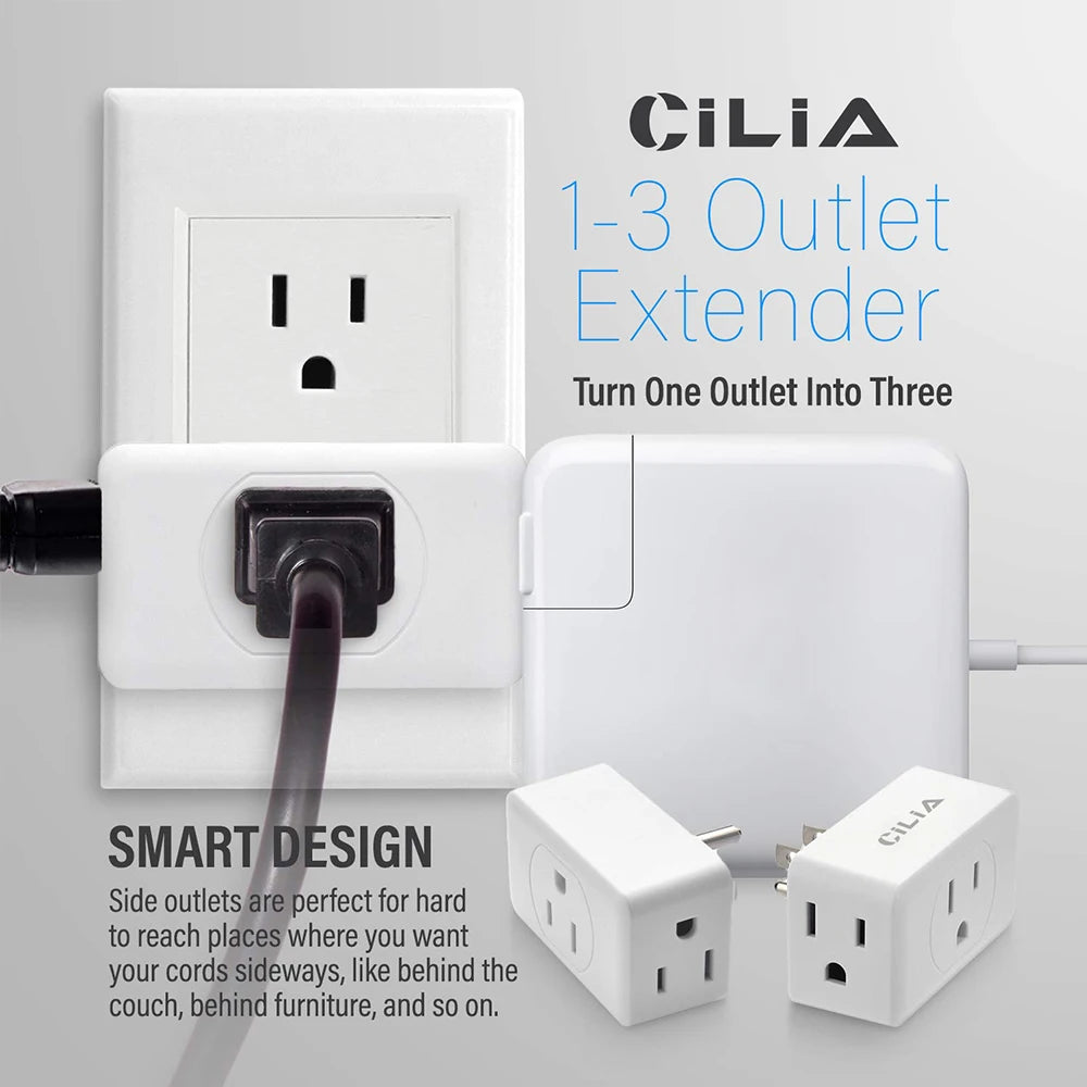 1-CILIA 3-Outlet US Plug Extender – Compact Wall Adapter for Travel, Home & Office