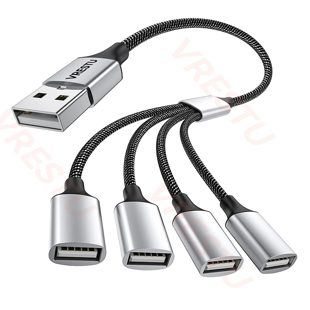 USB Splitter Adapter Cable 1 in 2 Out 3 4 Port OTG Convertor USBA Extension Power Data for Laptop Keyboard Game Controller Mouse