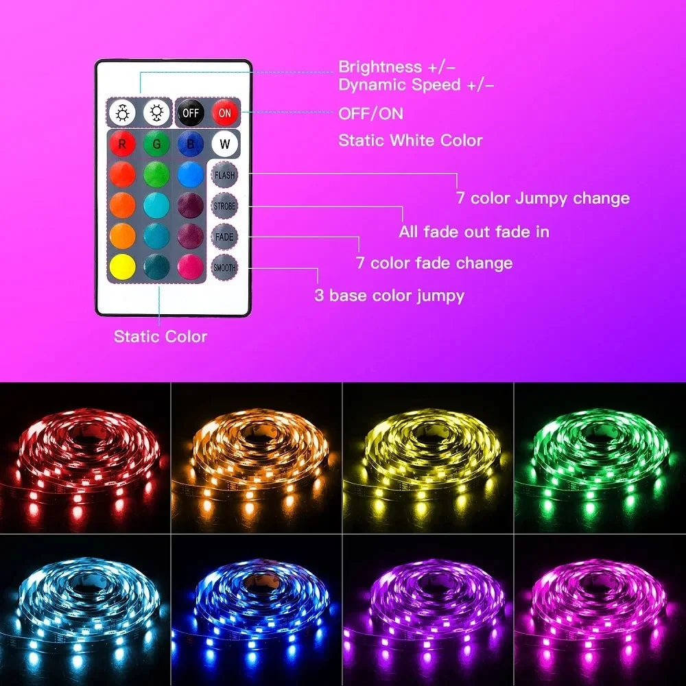 1-30M USB 5V LED Strip Lights With Bluetooth 24Keys Remote Control RGB Flexible Lamp Tape For Room Decoration TV Backlight Diode