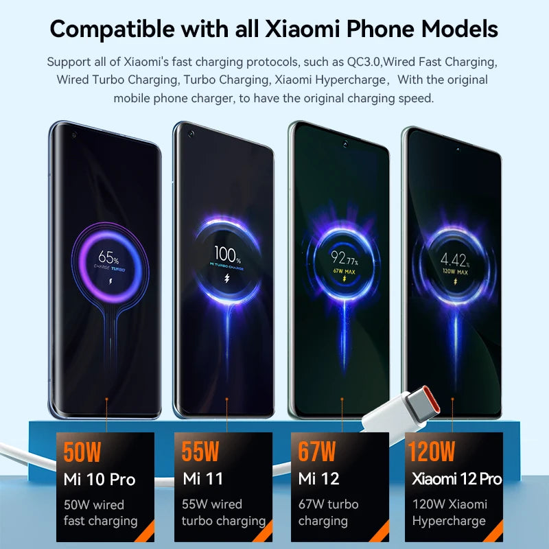 Xiaomi Original 6A Usb Type C Cable Charger 120w Turbo Tipo Fast Charging usbc For Mi 13 12 11 9 Poco Redmi Note 10 Pro K30S Cab