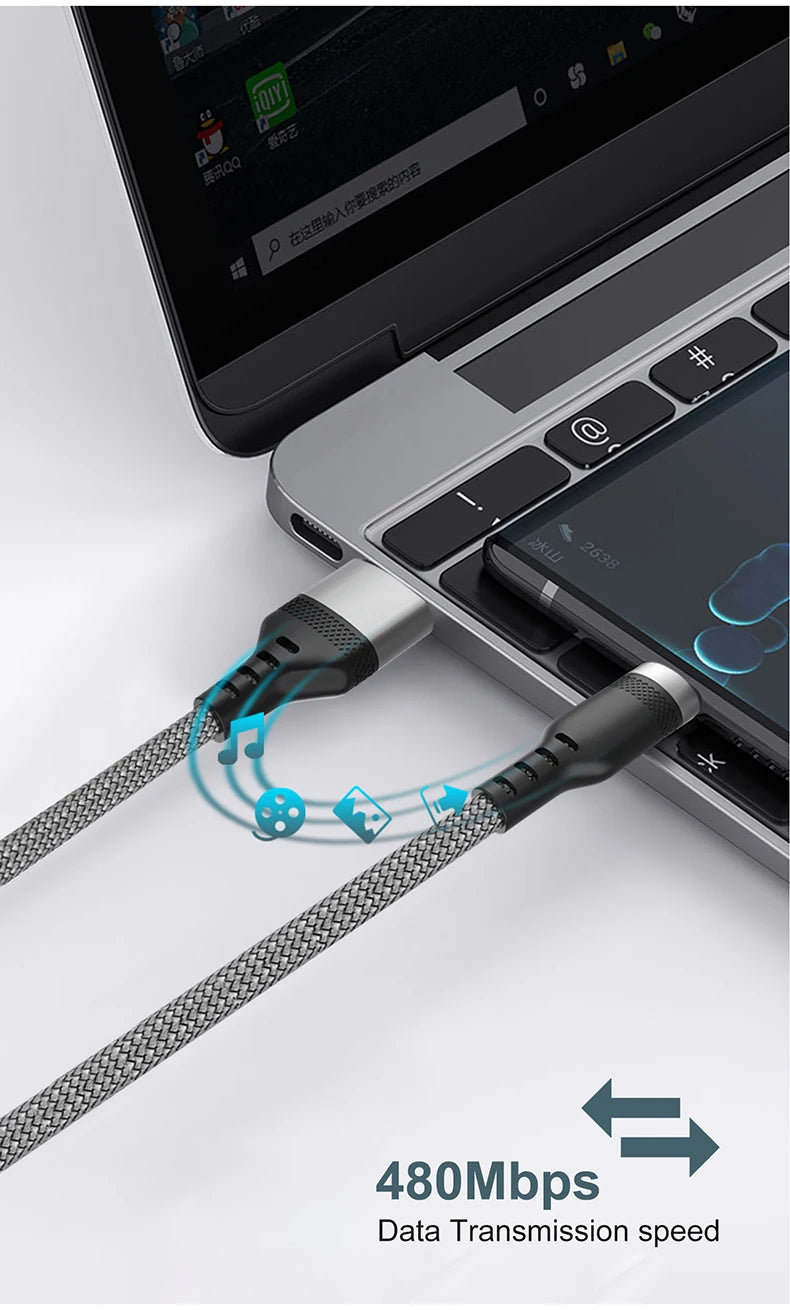 4-YUAIJA 3-in-1 Braided Fast Charging & Data Sync Cable – Lightning / Type-C / Micro USB (6A Max)
